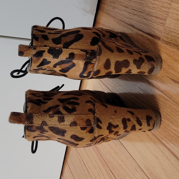 Shoemint Leopard Ponyhair Wedge Ankle Booties - Picture 4 of 8